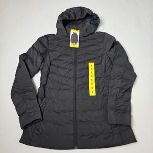 32 Degrees Heat Puffer Jacket Womens Small Black Hooded Quilted Lightweight NWT